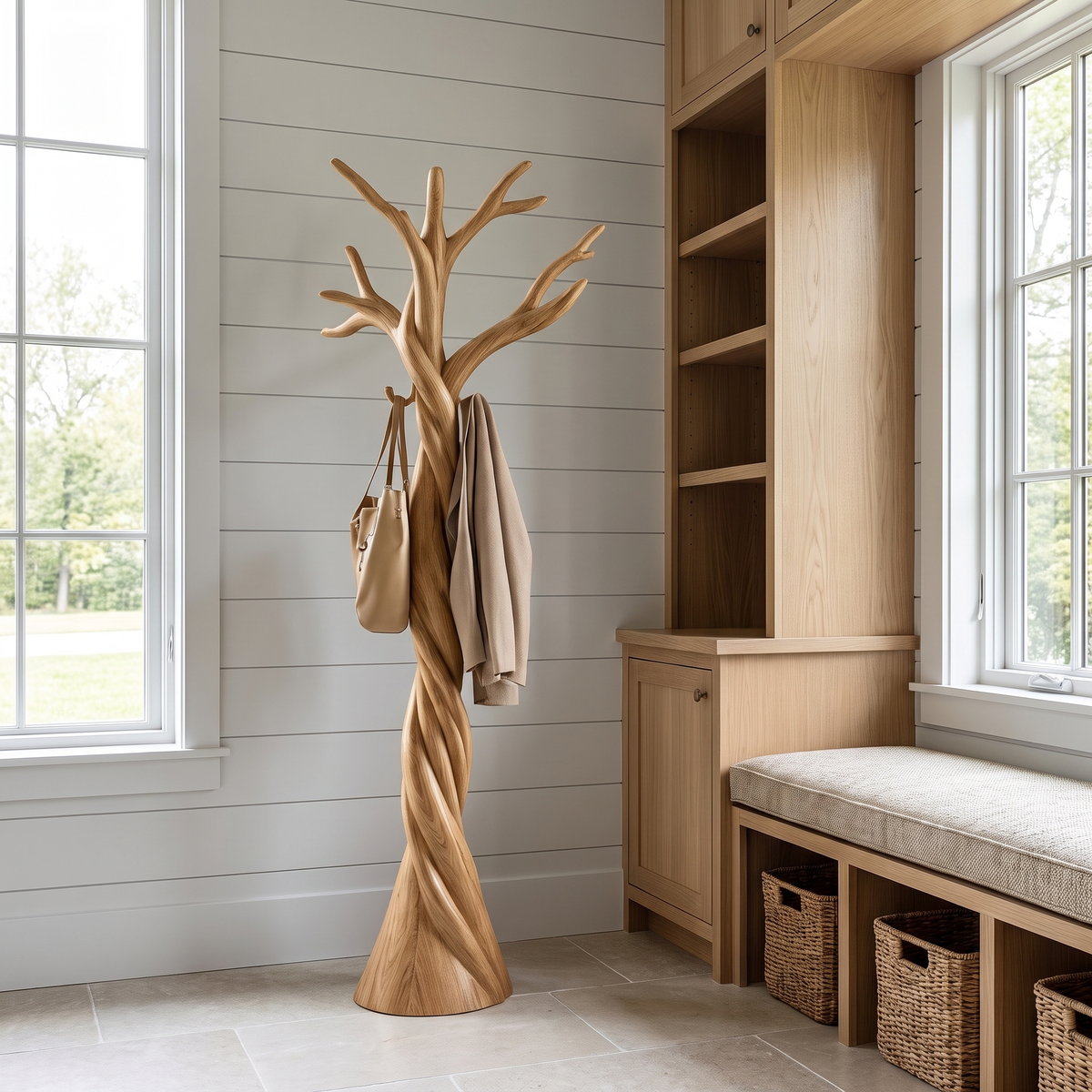 Torsylva Twisting Sculpted Tree Coat Rack Natural Oak - Timberustic Tree Coat Rack