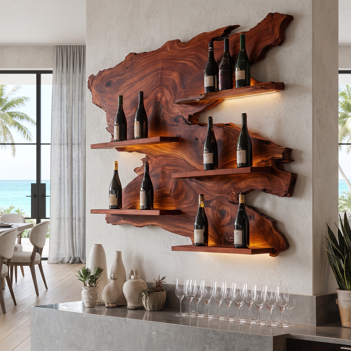 Vardeno Live Edge Floating Wine Shelf by Timberustic — Mahogany finish