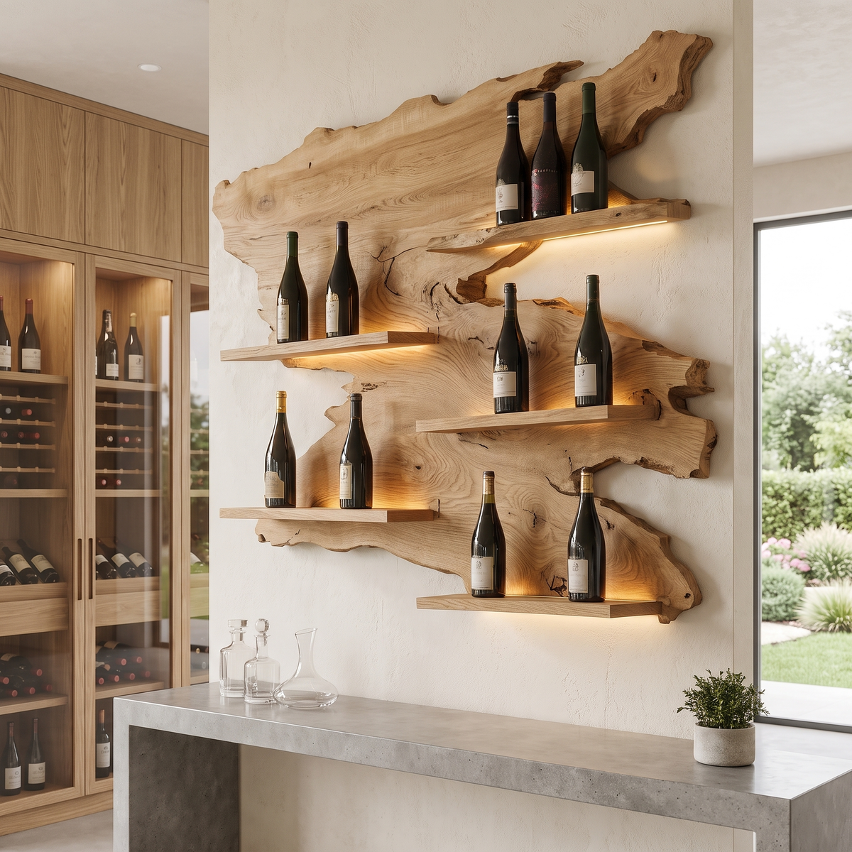 Vardeno Live Edge Floating Wine Shelf by Timberustic — Natural Oak finish
