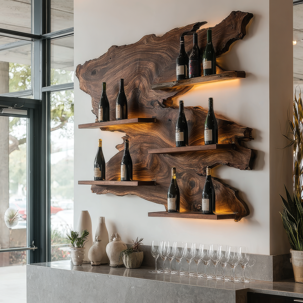 Vardeno Live Edge Floating Wine Shelf by Timberustic — overall product view