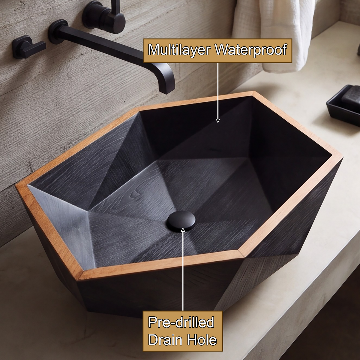 Velarell Faceted Geometric Handcrafted Vessel Sinks - Timberustic Vessel Sinks