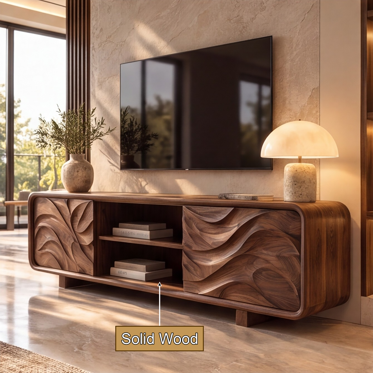 Velavale Sculpted Flowing Panel Handcrafted TV Cabinet - Timberustic TV Cabinet