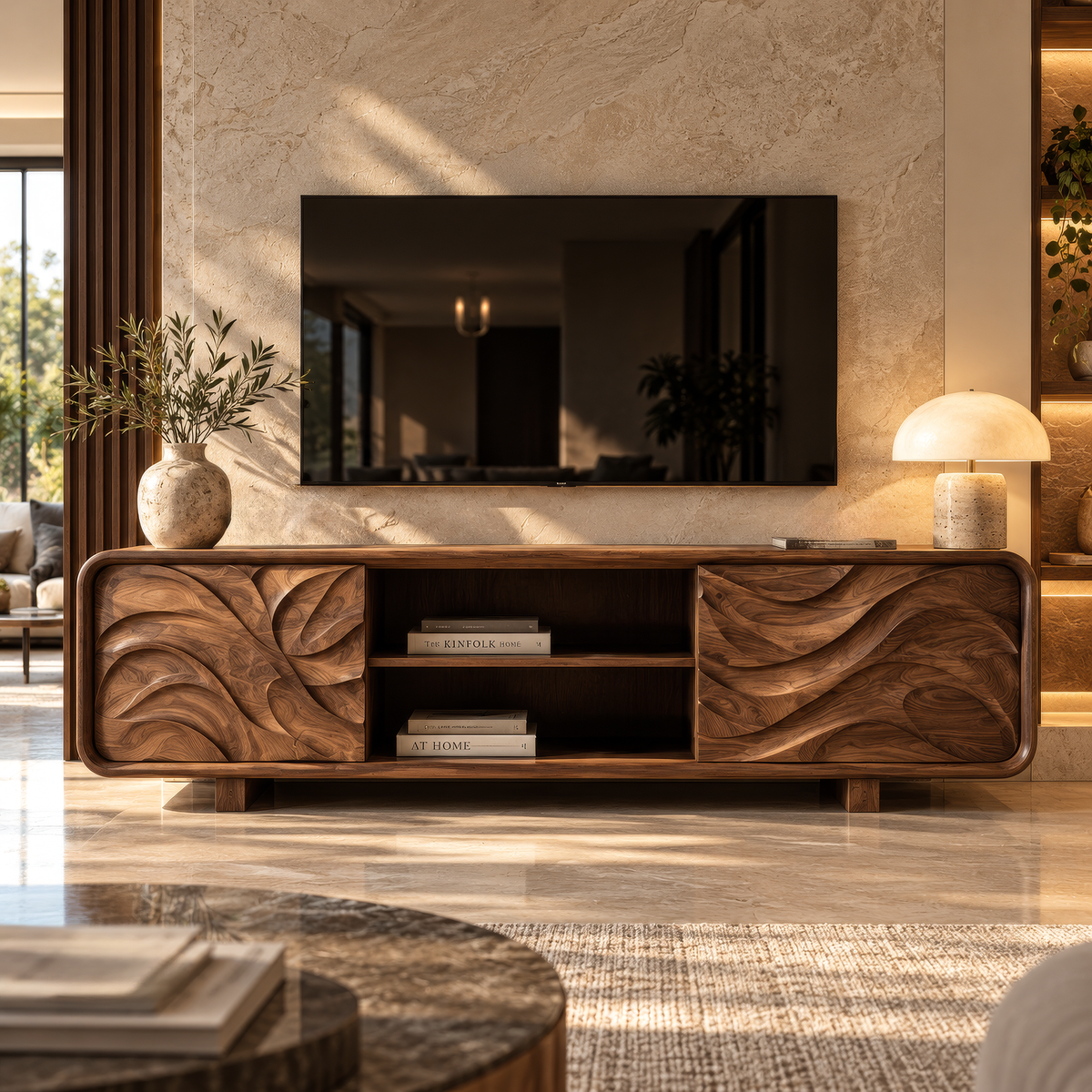 Velavale Sculpted Flowing Panel Handcrafted TV Cabinet - Timberustic TV Cabinet