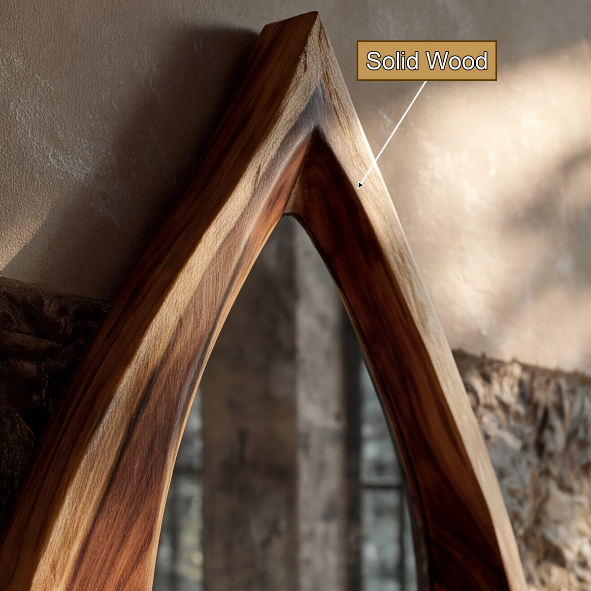 Velawyn Teardrop Sculpted Handcrafted Mirror Frame by Timberustic — solid wood detail