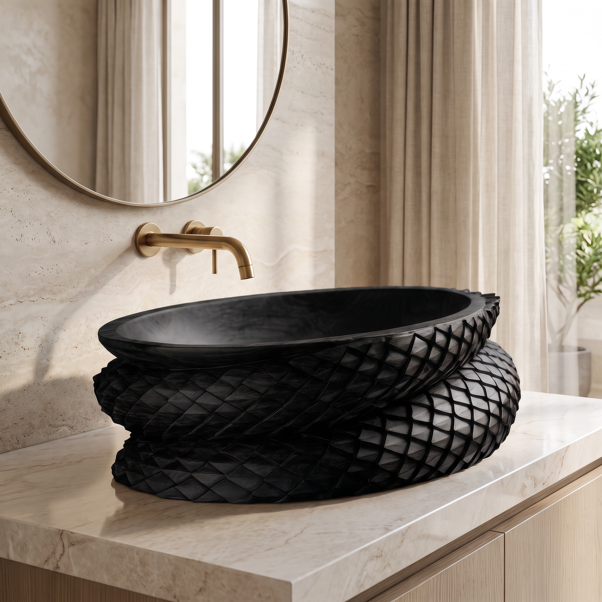 Veledrin Woven Coil Sculpted Handcrafted Vessel Sinks Black - Timberustic Vessel Sinks