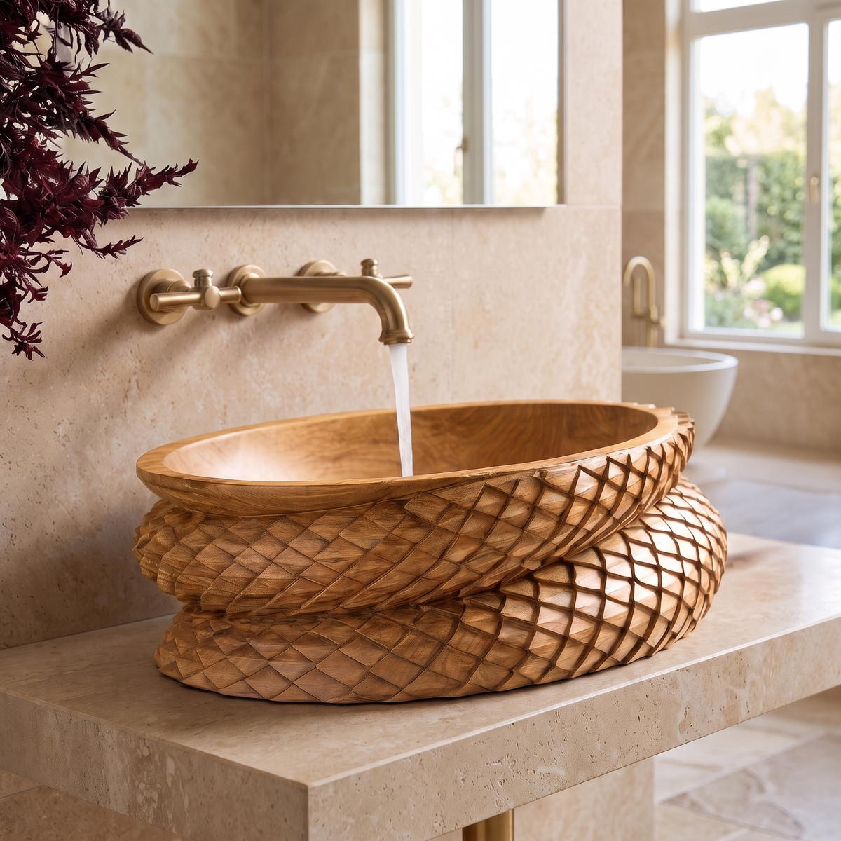 Veledrin Woven Coil Sculpted Handcrafted Vessel Sinks Teak - Timberustic Vessel Sinks