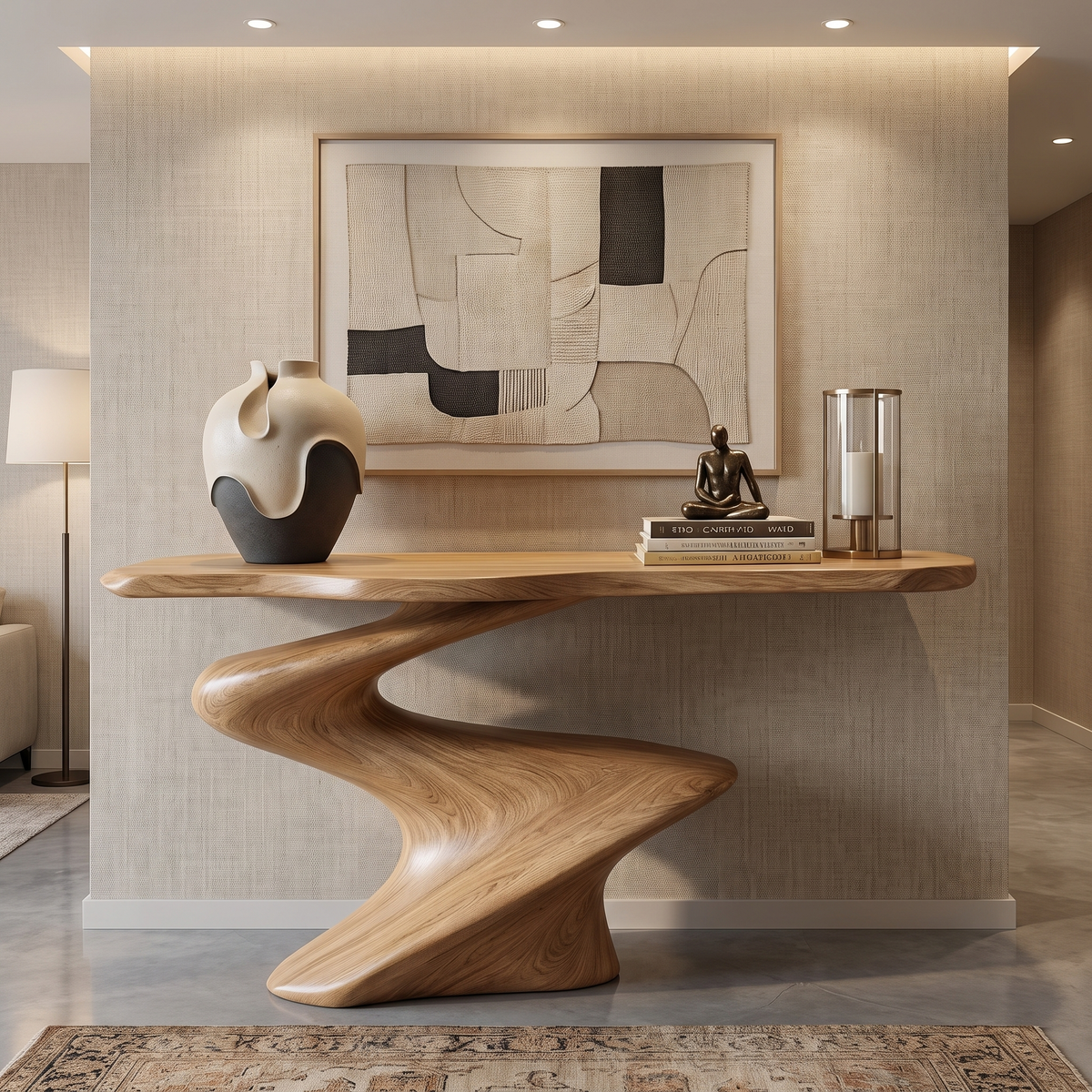 Velemere Twisting Sculpted Handcrafted Console Table by Timberustic — Natural Oak finish