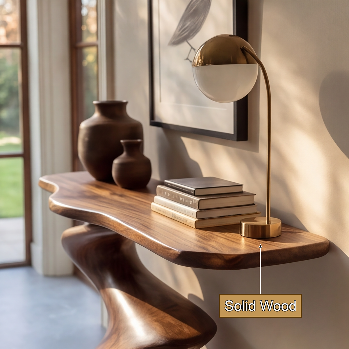 Velemere Twisting Sculpted Handcrafted Console Table by Timberustic — solid wood detail