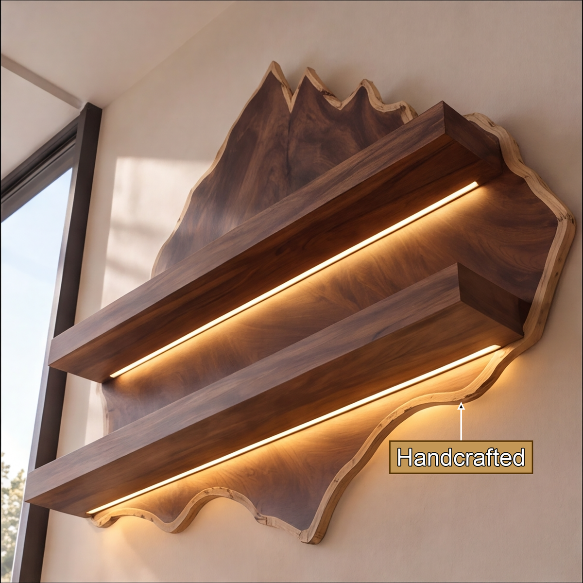 Velewyn Mountain Live Edge Handcrafted Floating Wine Shelf by Timberustic — handcrafted details