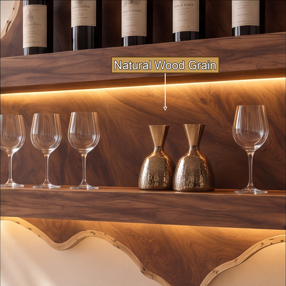 Velewyn Mountain Live Edge Handcrafted Floating Wine Shelf by Timberustic — natural wood grain detail