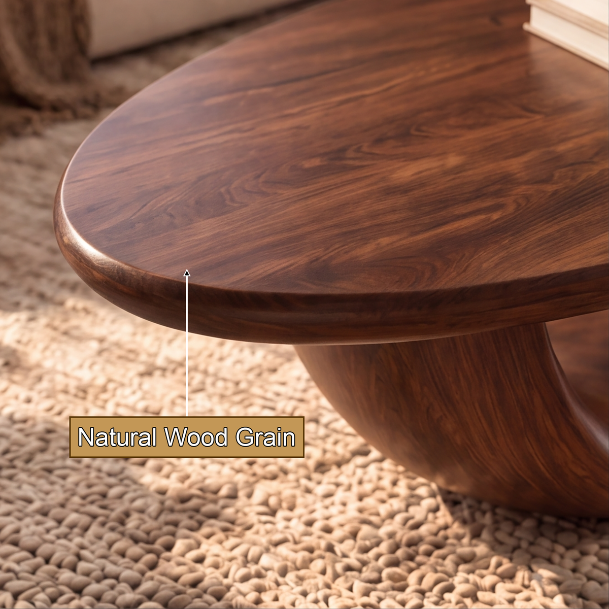 Velilune Sculpted Loop-Base Handcrafted Coffee Table by Timberustic — natural wood grain detail
