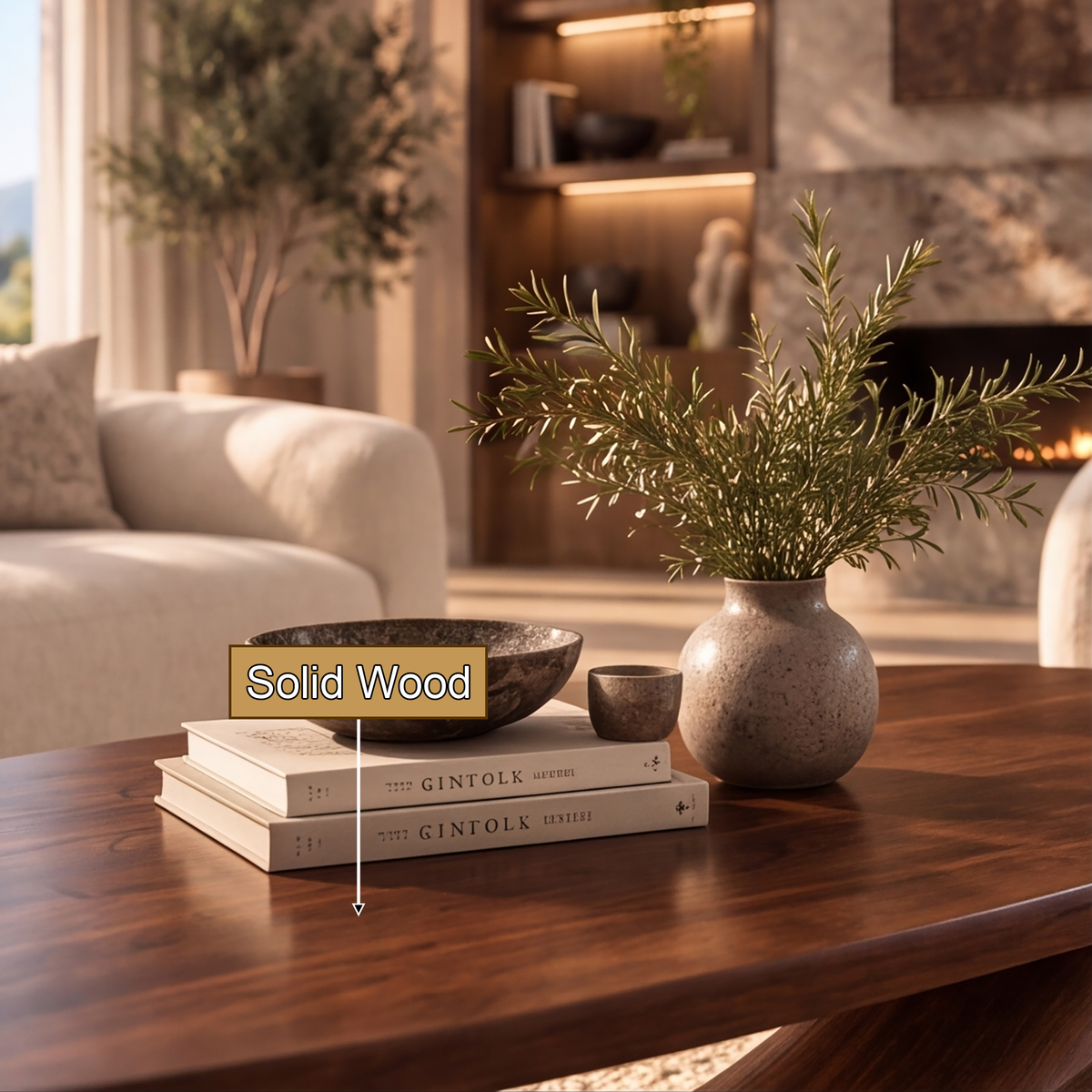 Velilune Sculpted Loop-Base Handcrafted Coffee Table by Timberustic — solid wood detail
