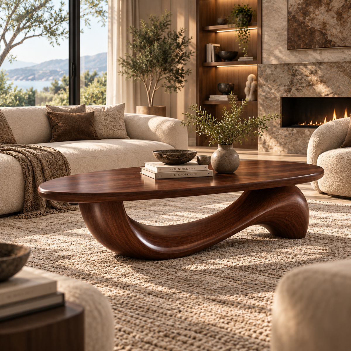 Velilune Sculpted Loop-Base Handcrafted Coffee Table by Timberustic — overall product view