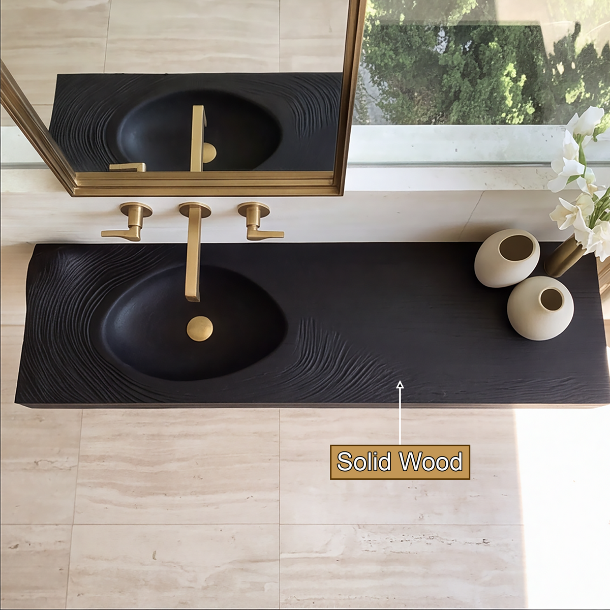 Velirell Concentric Sculpted Surface Handcrafted Floating Bathroom Vanity with Integrated Sink - Timberustic Floating Bathroom Vanity with Integrated Sink