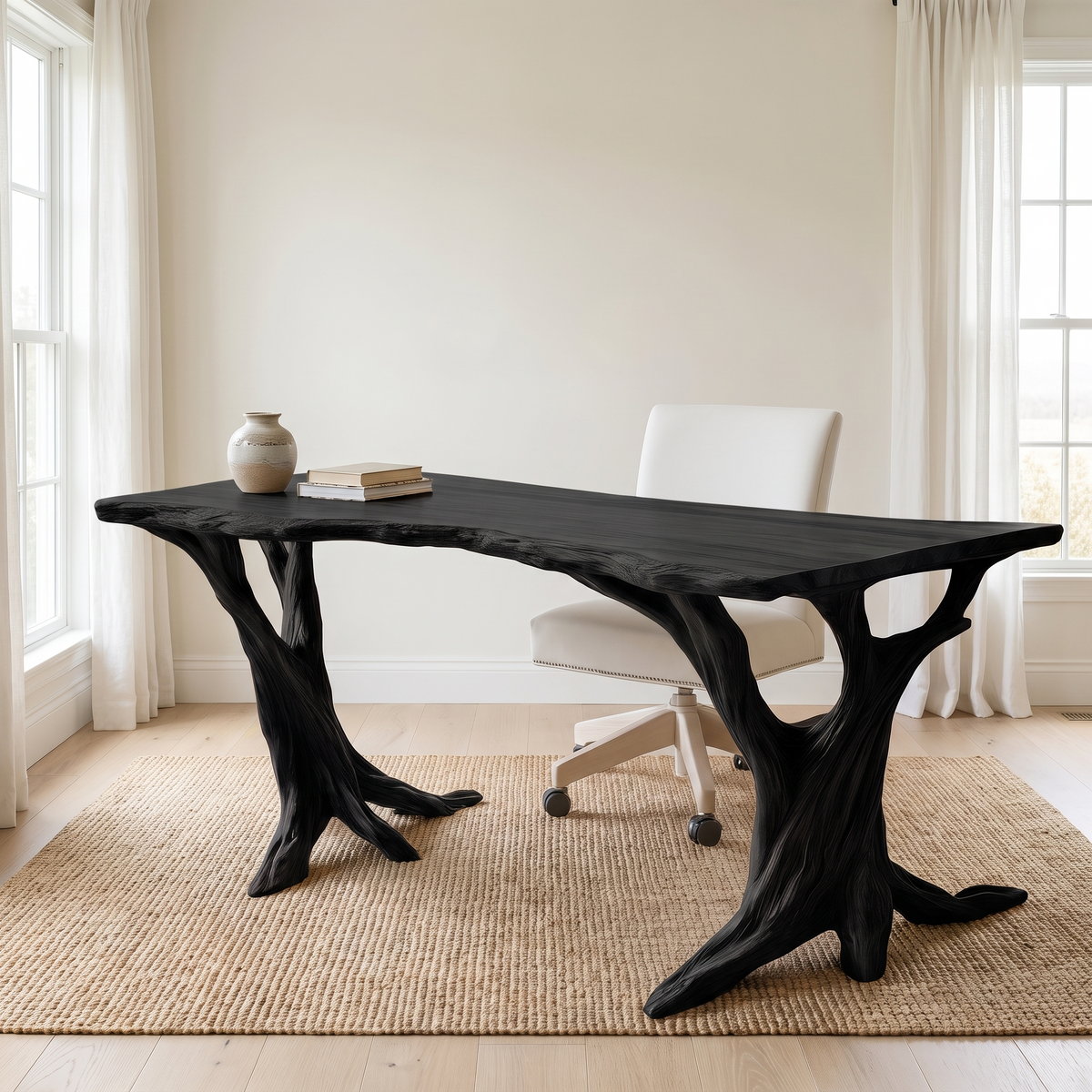 Velivane Live Edge Sculpted Tree Base Handcrafted Desk Black - Timberustic Desk