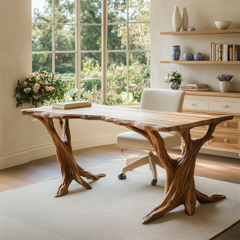 Velivane Live Edge Sculpted Tree Base Handcrafted Desk Brown - Timberustic Desk