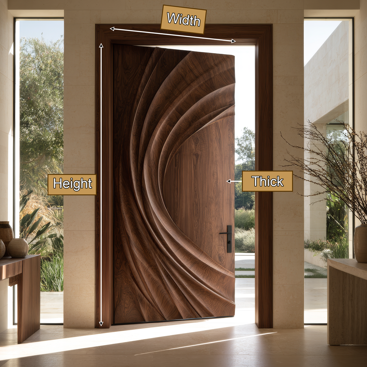 Velorell Radiating Fold Sculpted Handcrafted Door by Timberustic — product dimensions