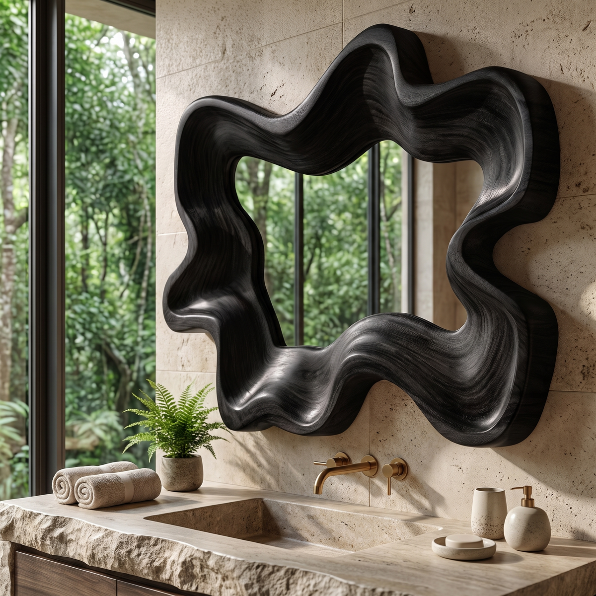 Velovale Undulating Sculpted Handcrafted Mirror Frame by Timberustic — Black finish