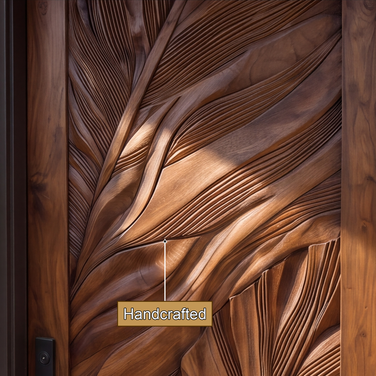 Vireedell Sculpted Botanical Leaf Handcrafted Door by Timberustic — handcrafted details