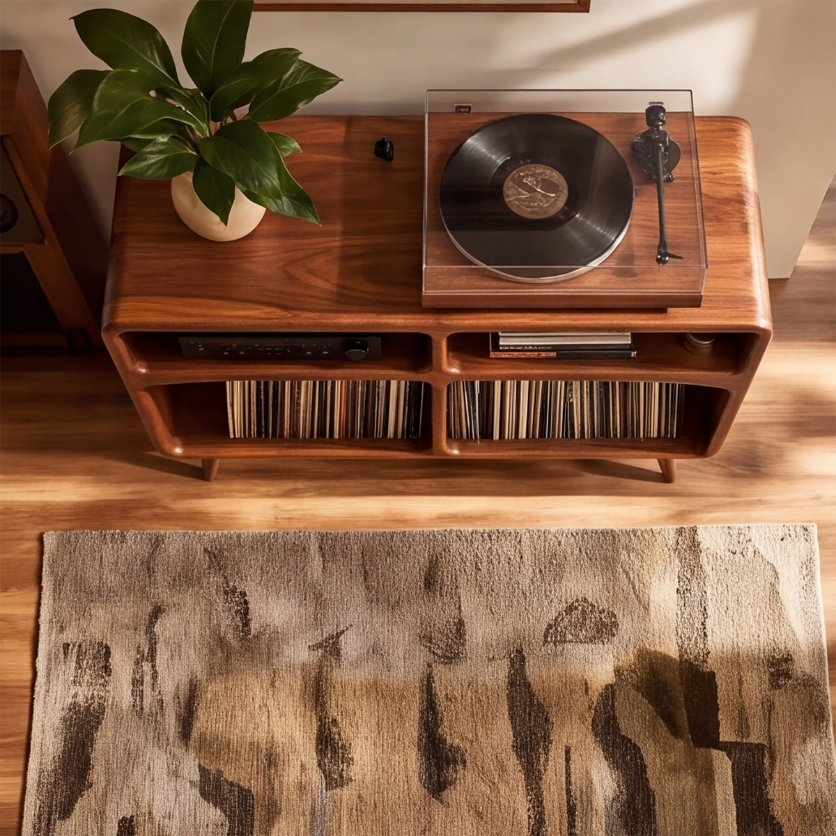 Vireedrin Sculpted Rounded Cabinet Handcrafted Record Player Stand With Storage - Timberustic Record Player Stand With Storage