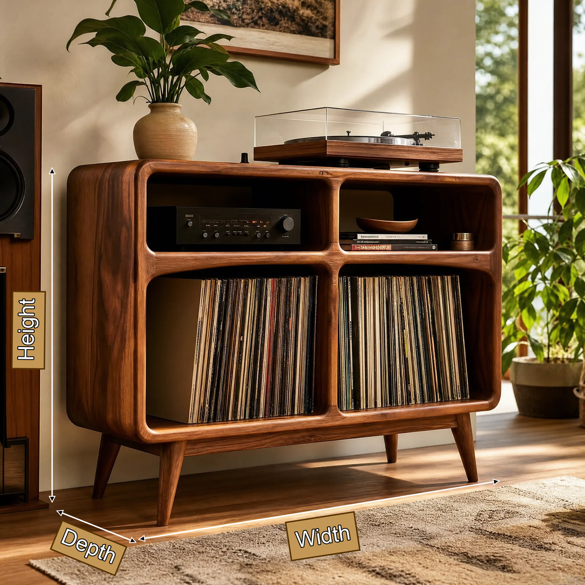 Vireedrin Sculpted Rounded Cabinet Handcrafted Record Player Stand With Storage - Timberustic Record Player Stand With Storage