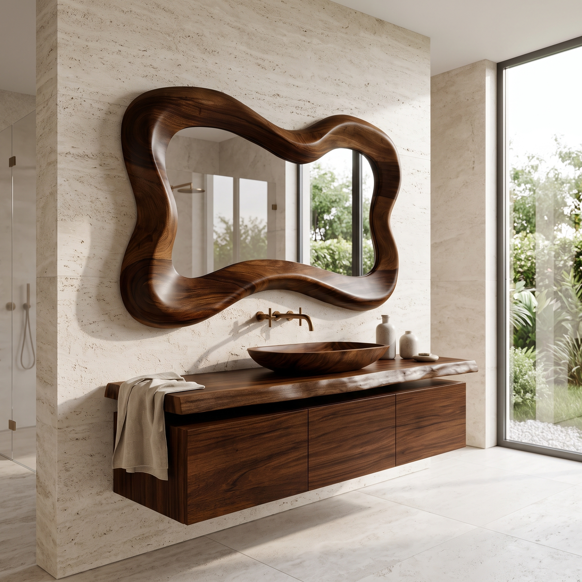 Vireelora Flowing Sculpted Handcrafted Mirror Frame by Timberustic — Dark Walnut finish
