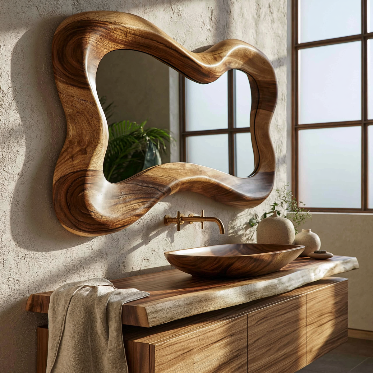 Vireelora Flowing Sculpted Handcrafted Mirror Frame by Timberustic — overall product view