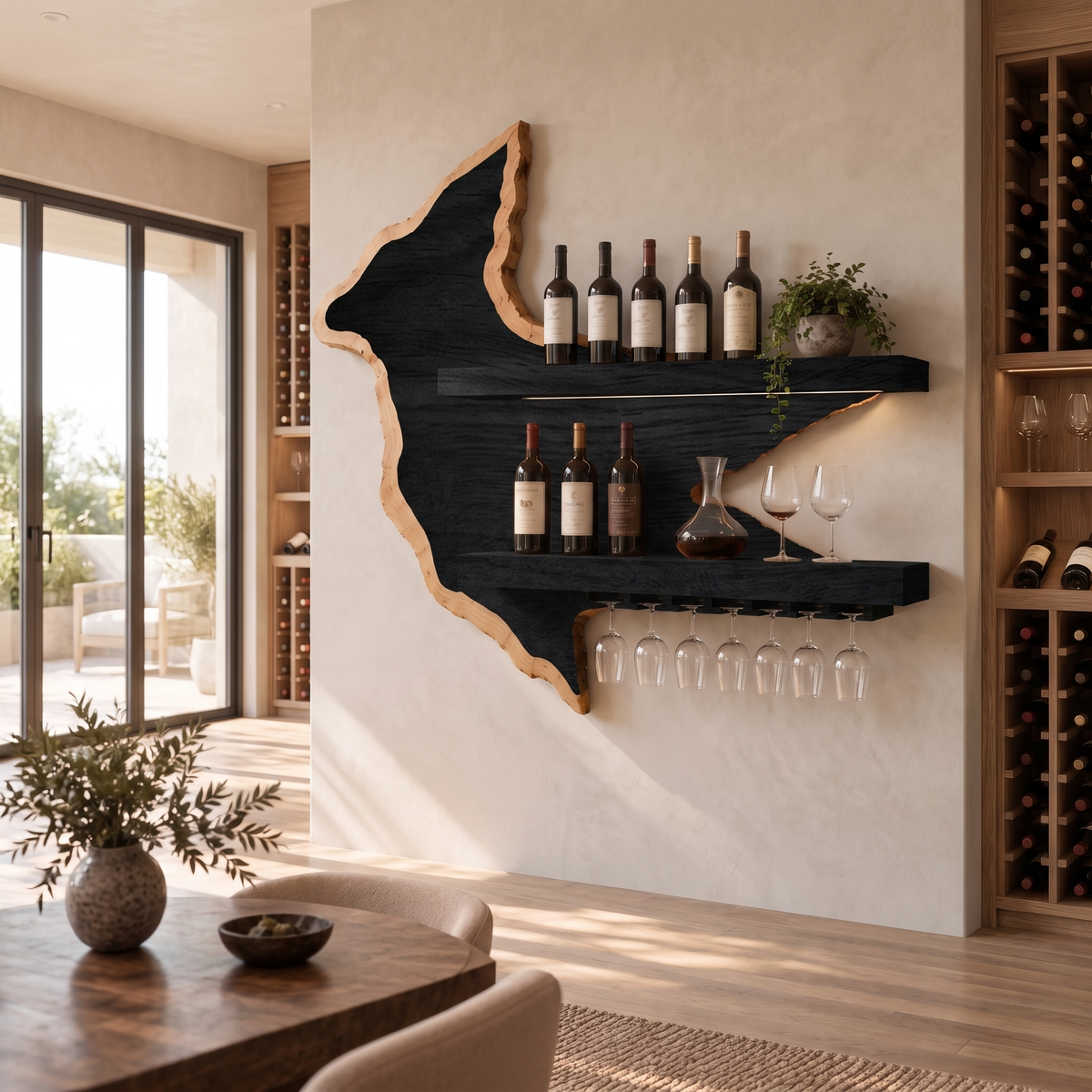 Vireemere Live Edge Handcrafted Floating Wine Shelf by Timberustic — Black finish