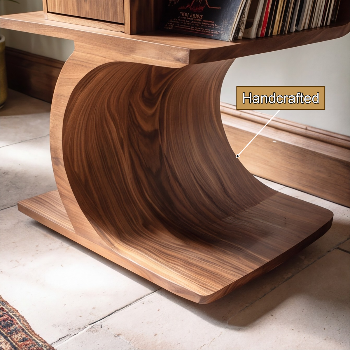 Vireevale Sculpted Curved Pedestal Handcrafted Record Player Stand With Storage - Timberustic Record Player Stand With Storage