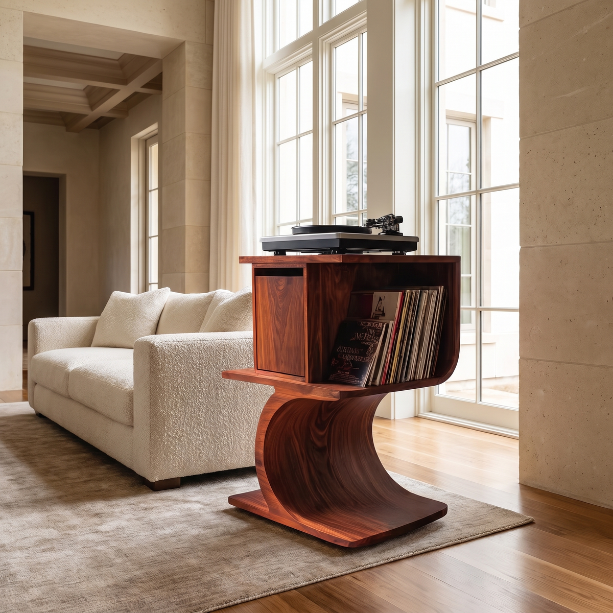 Vireevale Sculpted Curved Pedestal Handcrafted Record Player Stand With Storage Mahogany - Timberustic Record Player Stand With Storage