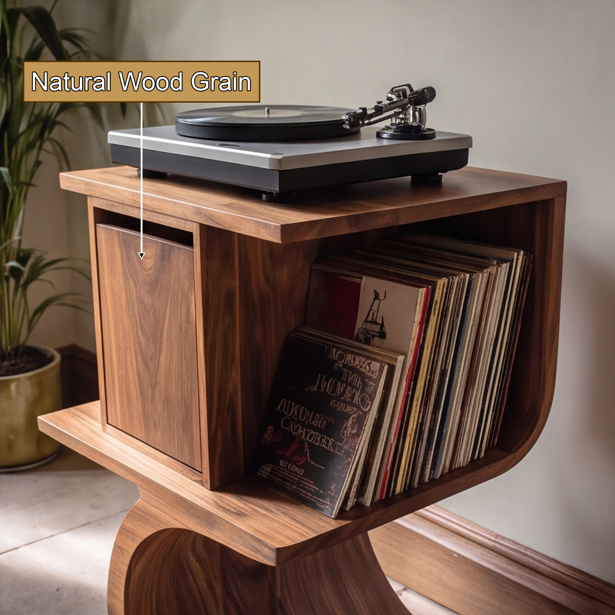 Vireevale Sculpted Curved Pedestal Handcrafted Record Player Stand With Storage - Timberustic Record Player Stand With Storage