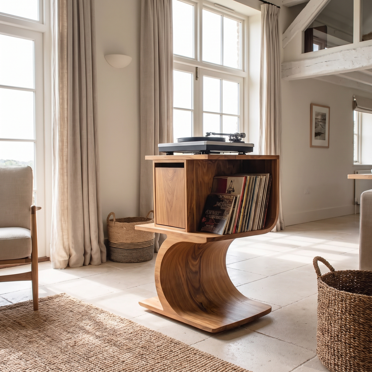 Vireevale Sculpted Curved Pedestal Handcrafted Record Player Stand With Storage Teak - Timberustic Record Player Stand With Storage