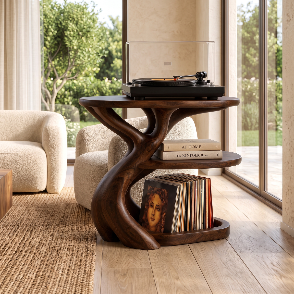 Vireevella Branching Sculpted Handcrafted Record Player Stand With Storage Dark Walnut - Timberustic Record Player Stand With Storage
