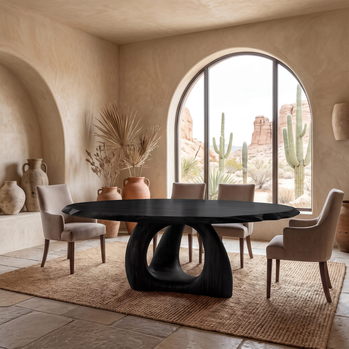 Vireewyn Round Live Edge Sculpted Base Handcrafted Round Dining Table by Timberustic — Black finish