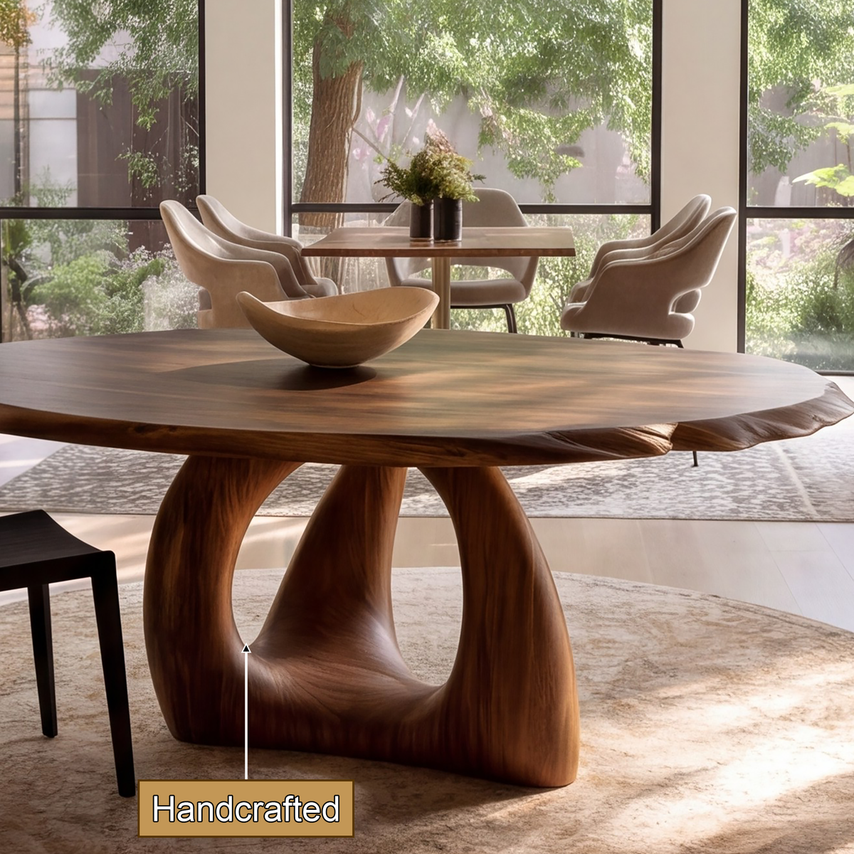 Vireewyn Round Live Edge Sculpted Base Handcrafted Round Dining Table by Timberustic — handcrafted details