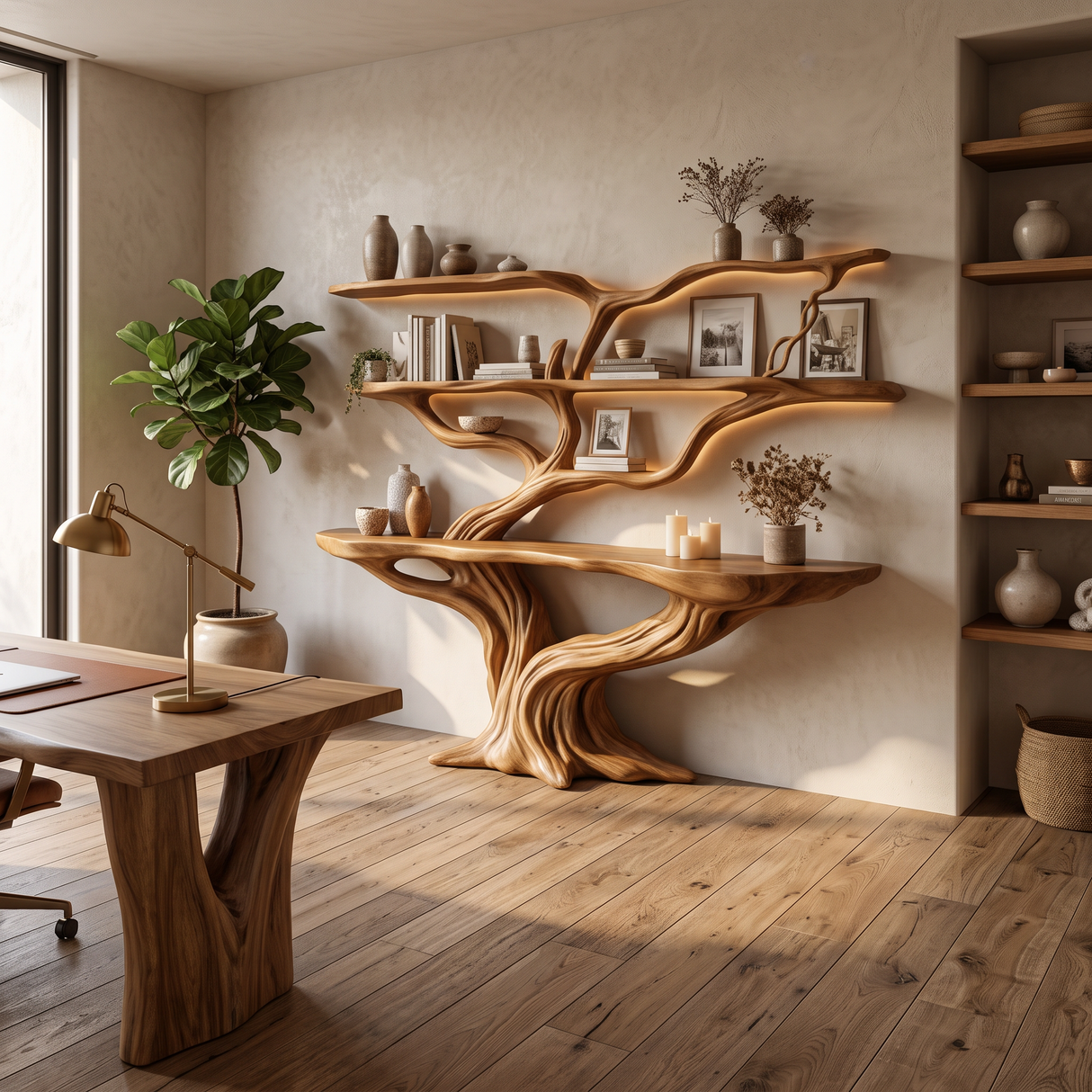Arbordrift Handcrafted Tree Console Table with Shelves Brown - Timberustic Console Table with Shelves