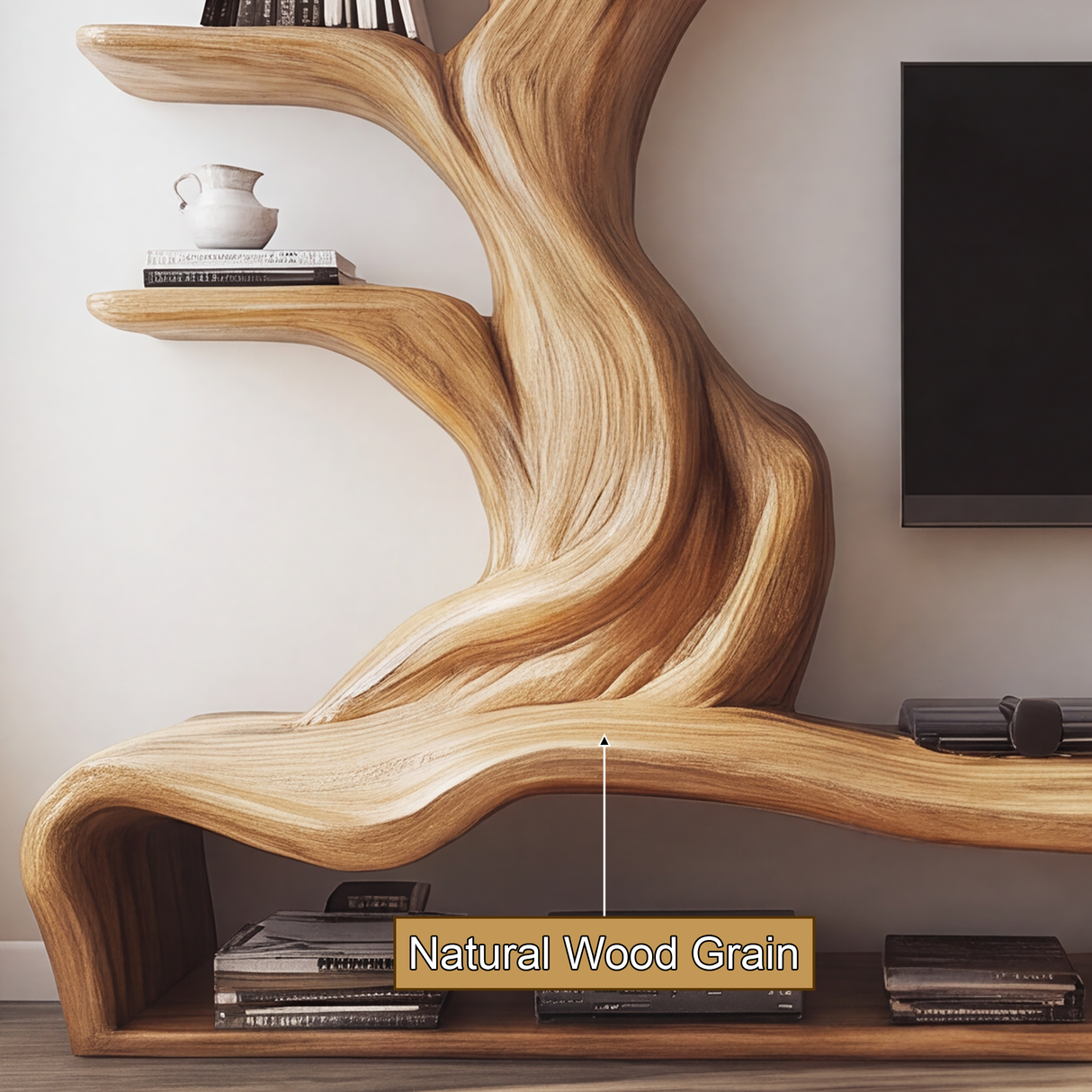 Arboreon Handcrafted Solid Wood Tree TV Console - Timberustic TV Console with Tree Shelf