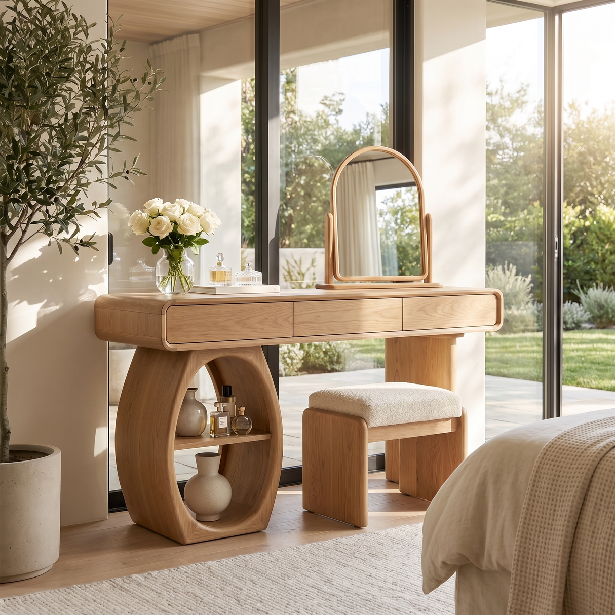 Arbrelia Sculpted Solid Wood Cosmetic Table