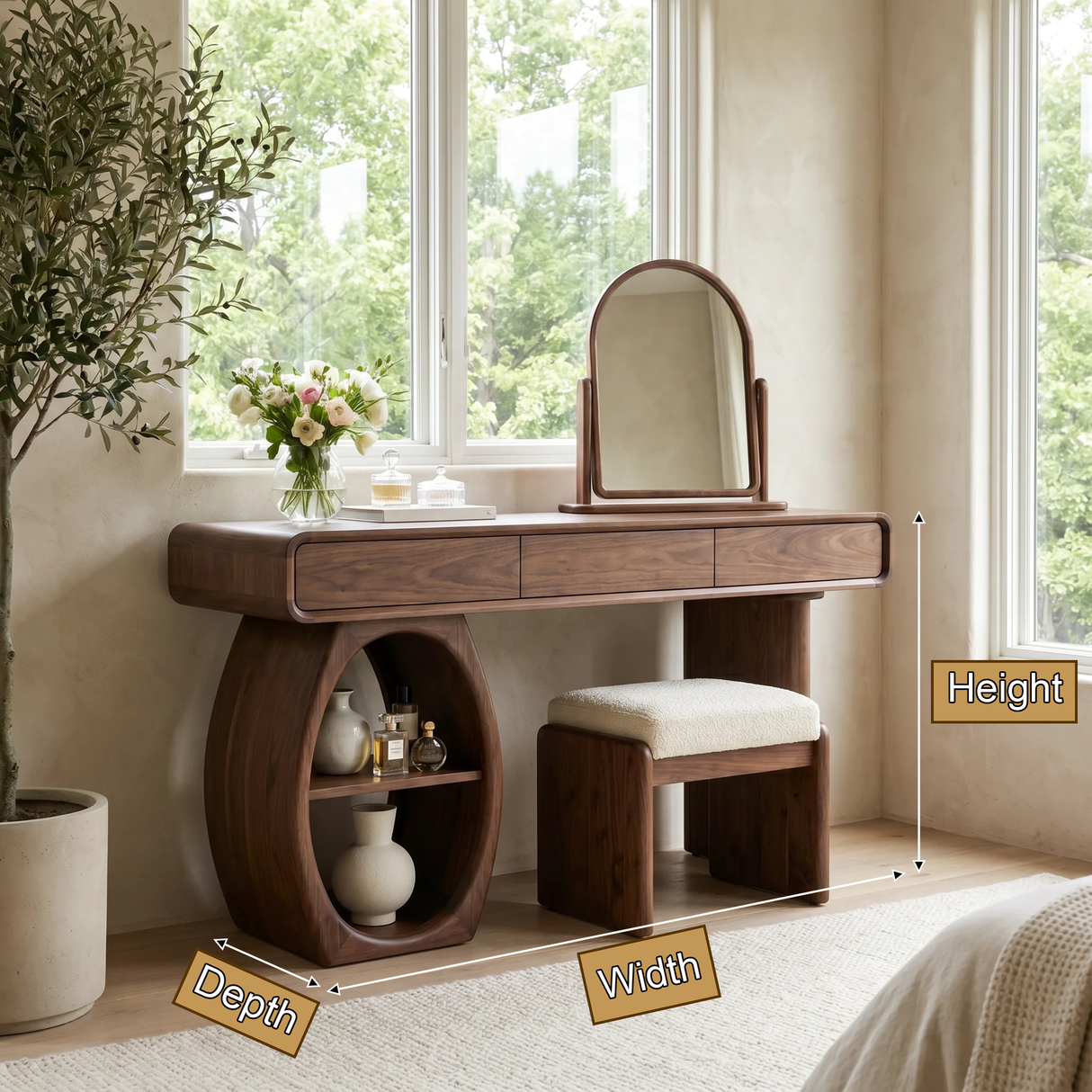 Arbrelia Sculpted Solid Wood Cosmetic Table