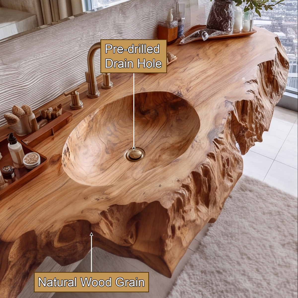 Arvella Live Edge Solid Wood Floating Bathroom Vanity with Integrated Sink - Timberustic Floating Bathroom Vanity with Integrated Sink