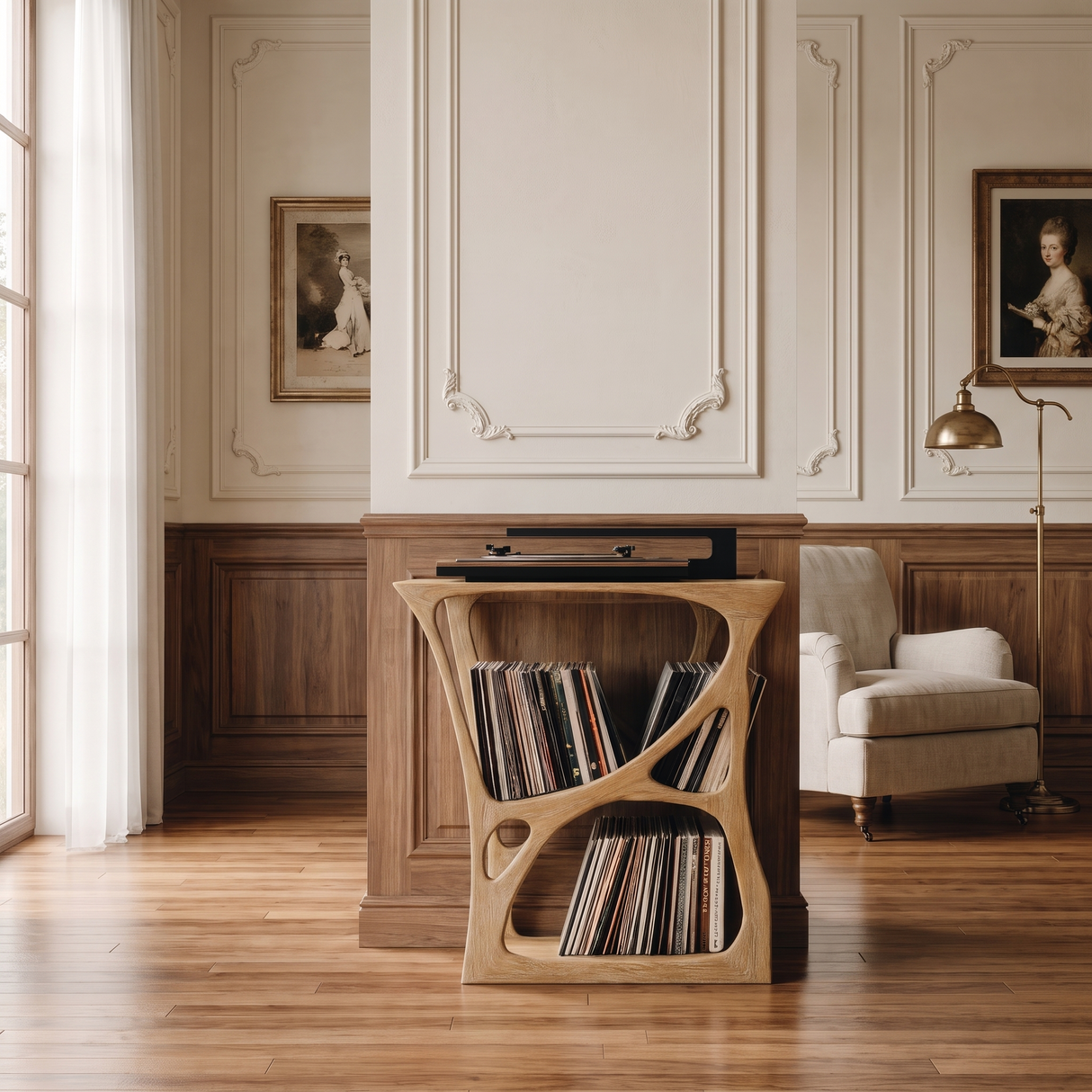 Auralith Sculpted Solid Wood Record Player Stand