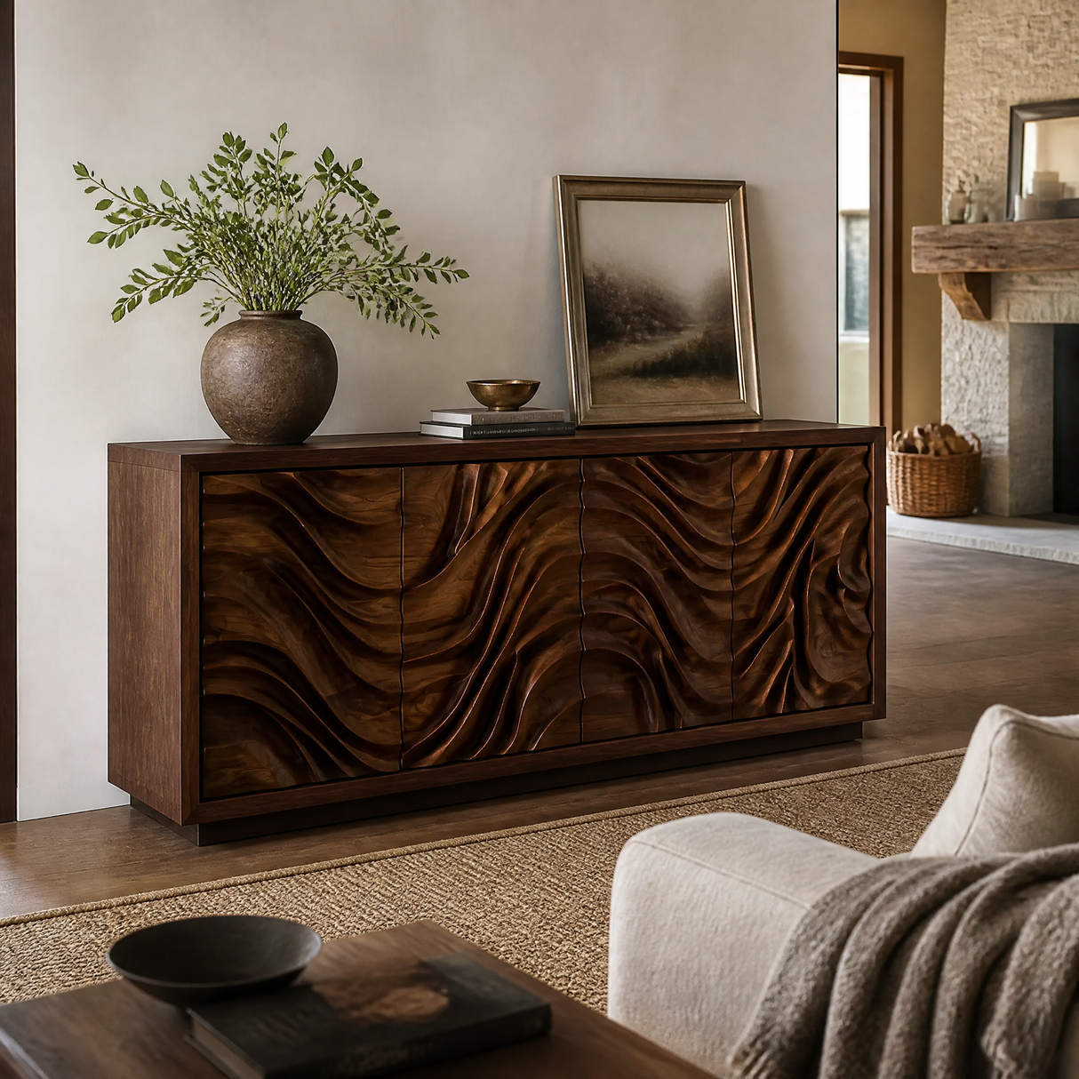 Aurelia Sculpted Solid Wood Sideboard Cabinet