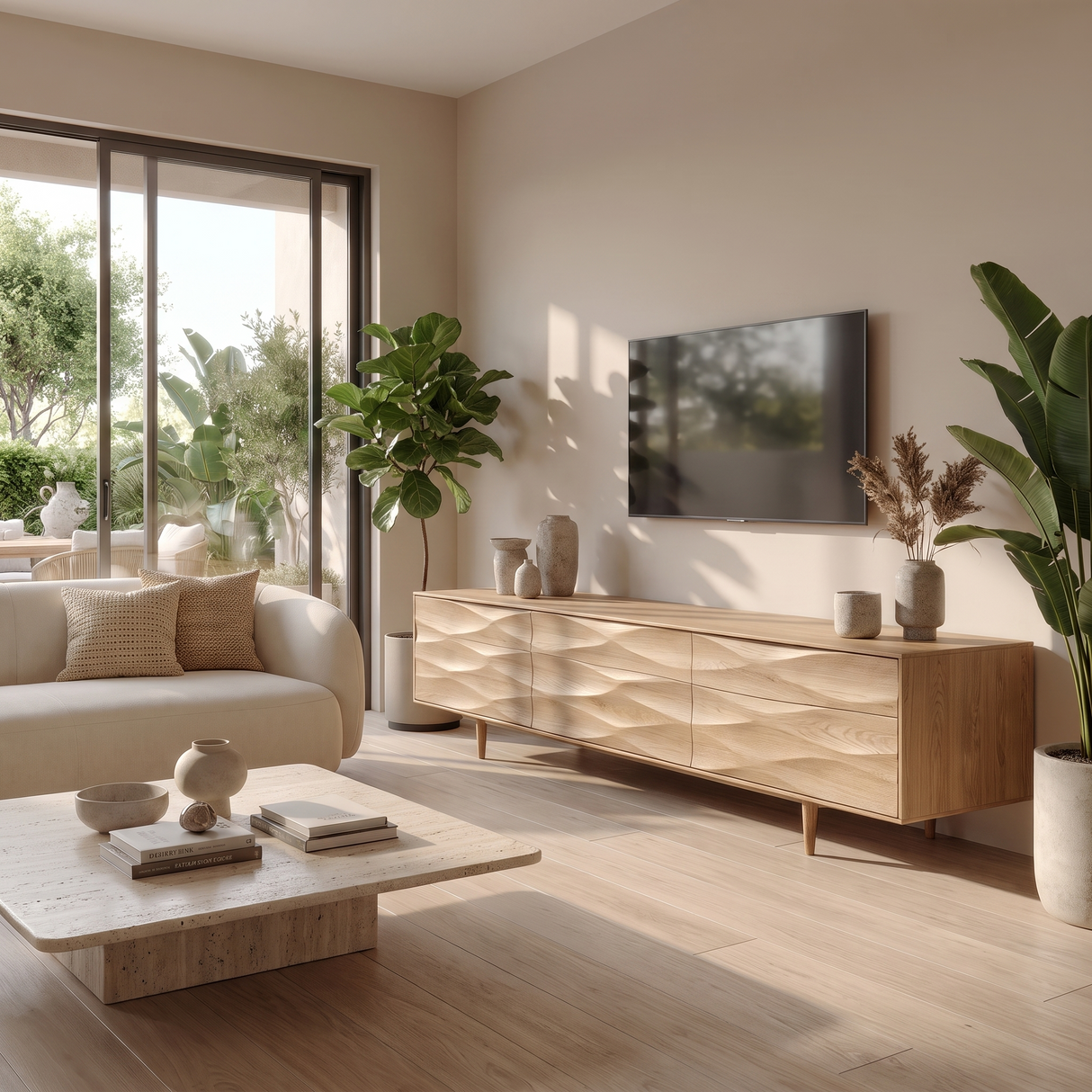 Aurelith Sculpted Solid Wood TV Cabinet Natural Oak - Timberustic TV Cabinet