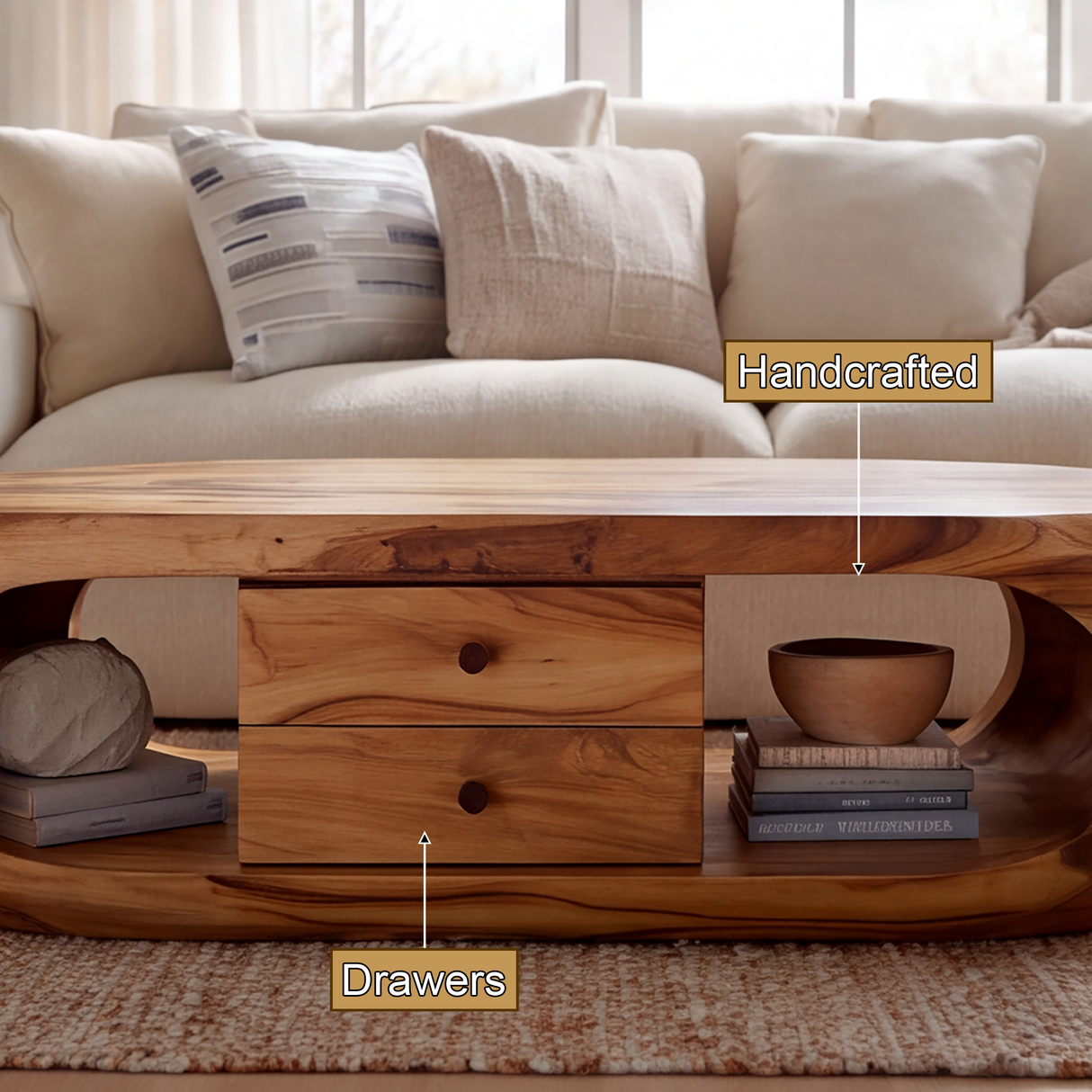 Aurellis Sculpted Solid Wood Coffee Table