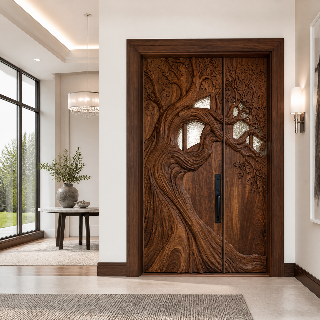Aurelthorn Sculpted Solid Wood Double Door