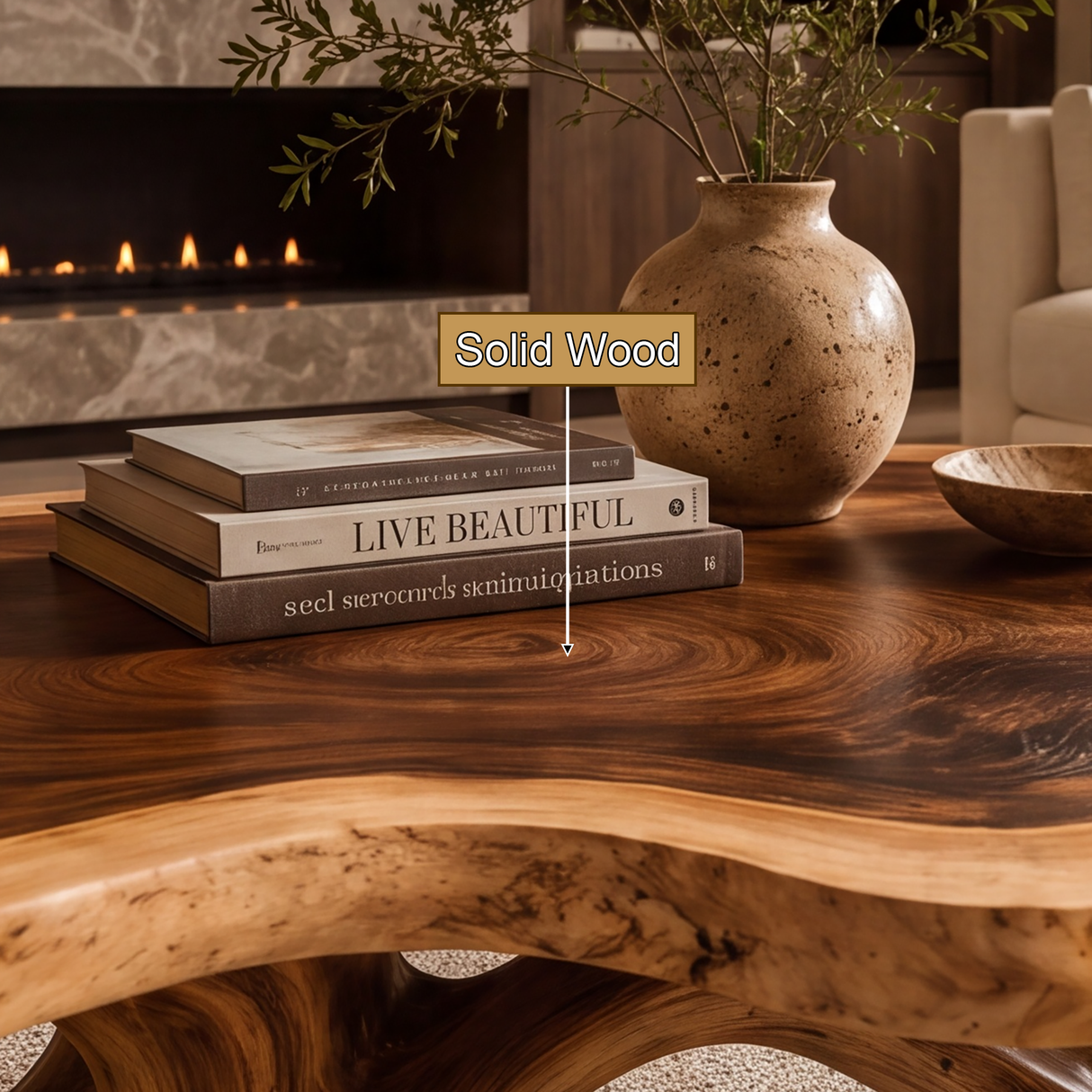 Aurevane Handcrafted Solid Wood Coffee Table