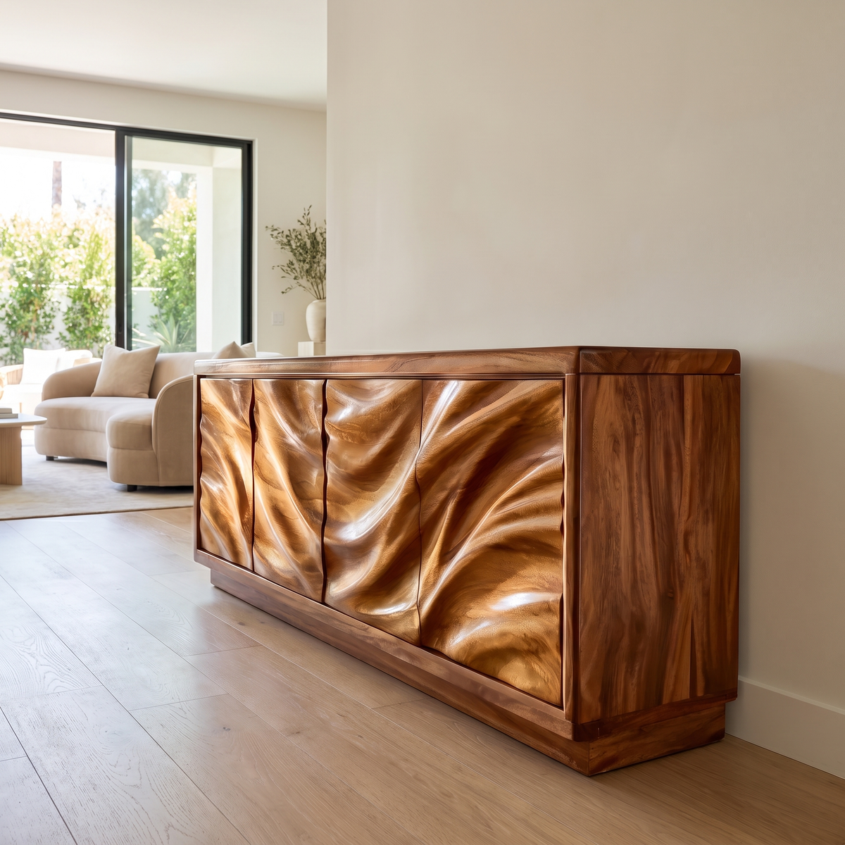 Aurevian Sculpted Solid Wood Sideboard Cabinet