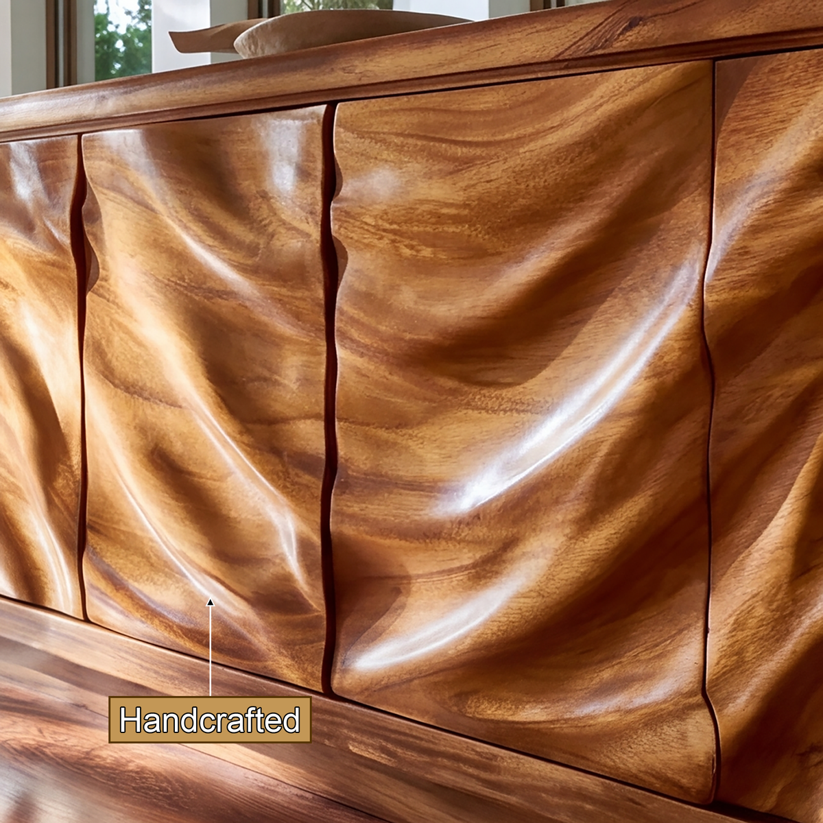 Aurevian Sculpted Solid Wood Sideboard Cabinet