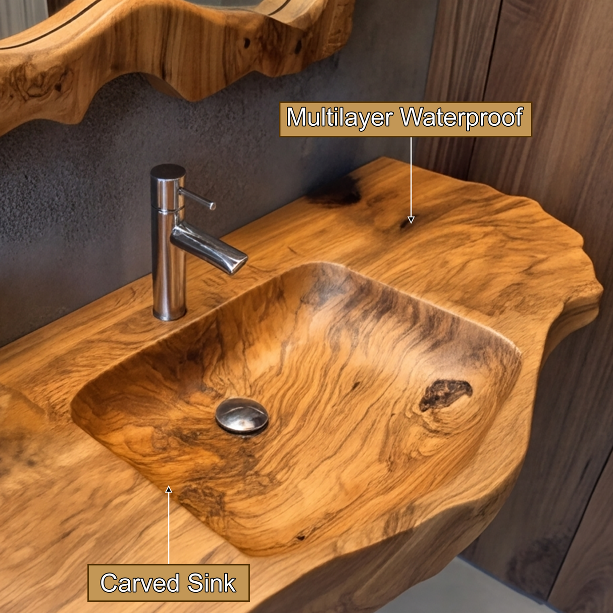 Aurevik Live Edge Solid Wood Floating Bathroom Vanity with Integrated Sink