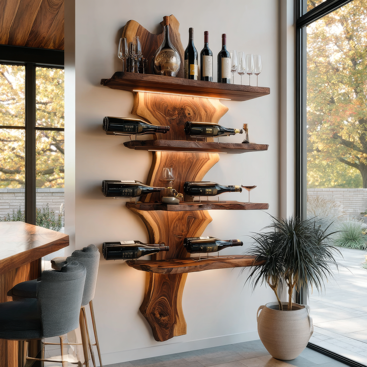 Aurevik Live Edge Solid Wood Floating Wine Shelf SPA290525